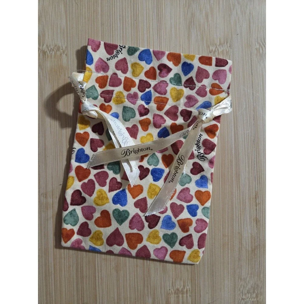 Brighton Drawstring Fabric‎ Jewelry Pouch  Gift Bag Hearts 4 Bags + 2 Heart Tin